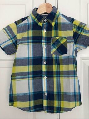 The Children’s Place Boys Plaid Button Front Shirt Size 4 Blue Green Yellow